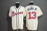 Braves 13 Ronald Acuna Jr. Cream Cool Base Jersey,baseball caps,new era cap wholesale,wholesale hats